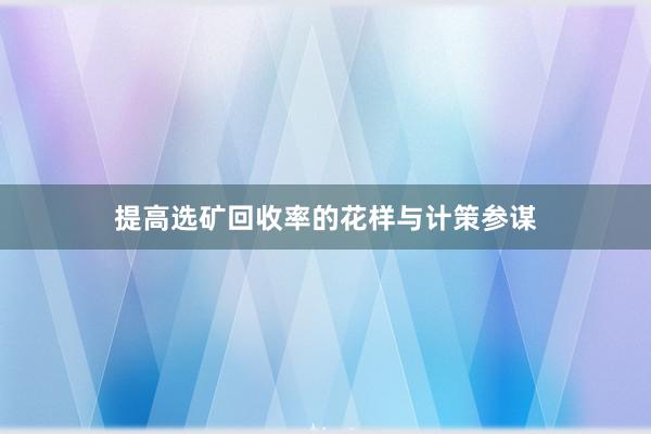 提高选矿回收率的花样与计策参谋